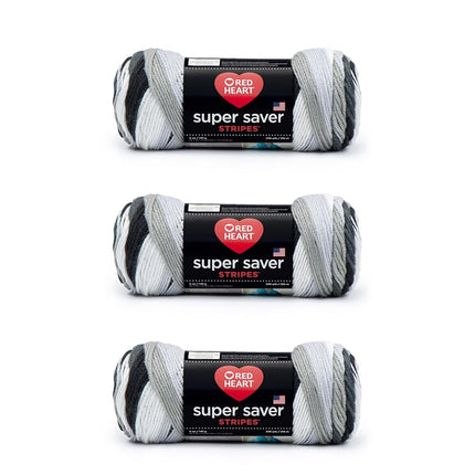 Red Heart Super Saver Newspaper Stripe Yarn - 3 Pack of 141g/5oz - Acrylic - 4 Medium (Worsted) - 236 Yards - Knitting/Crochet