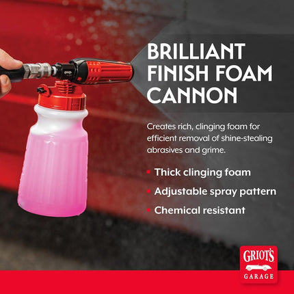Griot's Garage Brilliant Finish Foam Cannon, for Pressure Washers, Apply Car Washes and Cleaners, ¼” Quick Connect. 33.8 Oz Jar, 51185