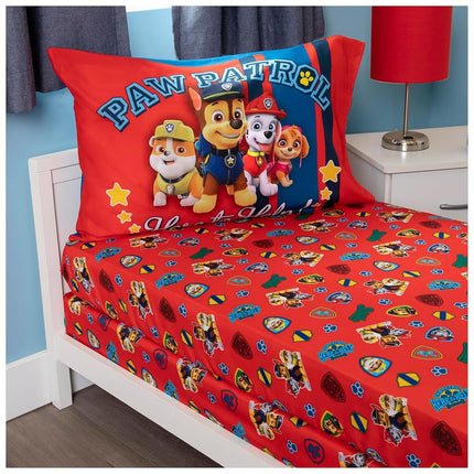 Paw Patrol Toddler Fitted Sheet and Pillow Case Set, Red
