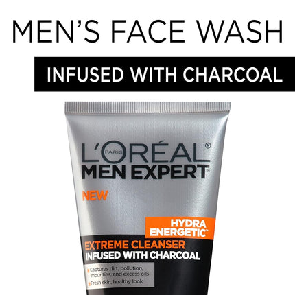 L'Oreal Paris Skin Care Men's Expert Hydra Energetic Charcoal Cream Cleanser, 2 Count