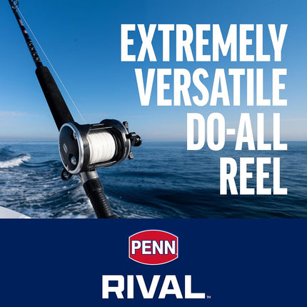 PENN Rival™ Level Wind, Carrete de pesca, Carretes convencionales, Pesca de mar - Barco, Unisex, Negro/Plata, 15 | Mano derecha