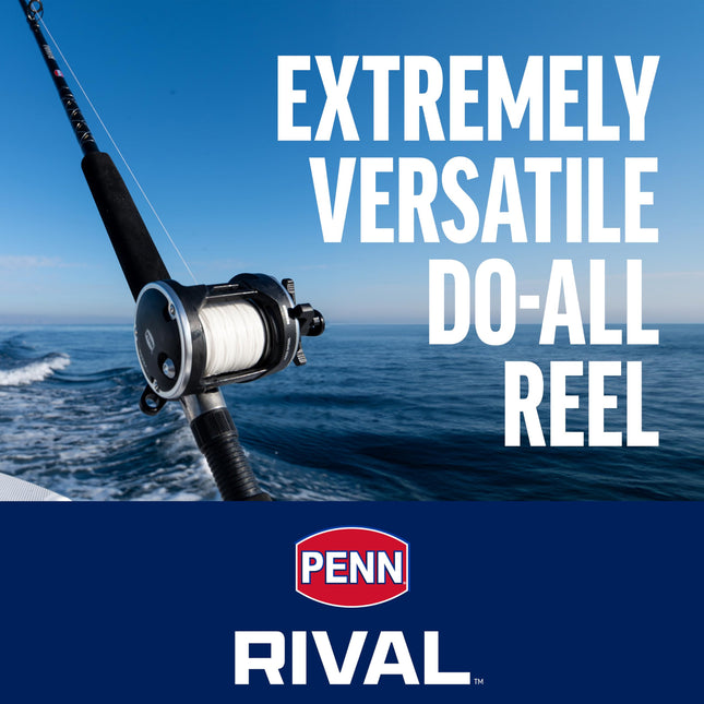PENN Rival™ Level Wind, Fishing Reel, Conventional Reels, Sea - Boat Fishing, Unisex, Black/Silver, 15 | Right Hand