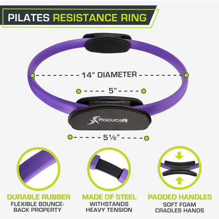 ProSource Pilates Resistance Ring 35.5 cm Dual Grip Handles for Toning and Fitness, Purple