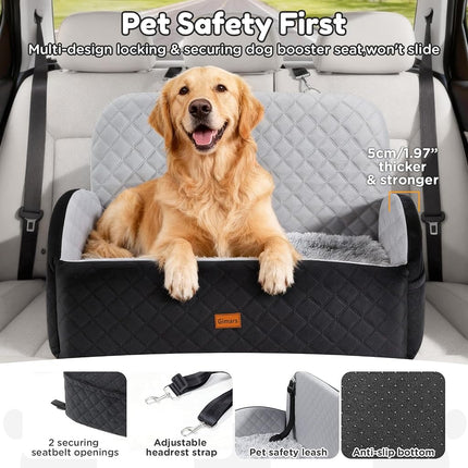 Gimars Upgrade Dog Car Seat with Reversible Long & Short Plush Seat Cushion for Small/Medium/Large Dogs Up to 27kg, Detachable Washable Anti-Slip Dog Booster Seat with 13cm 28D Egg-Crate Foam, L