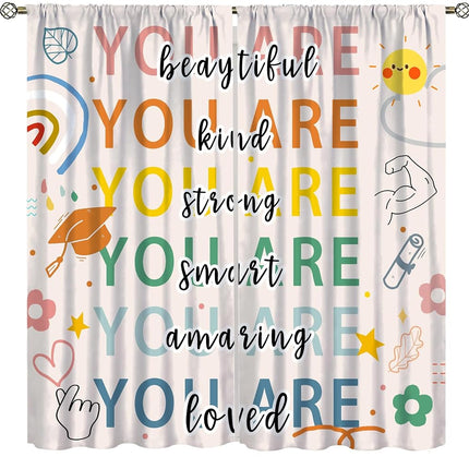 Kids Quotes Curtains, Cartoon Puzzle Rainbow Sun F