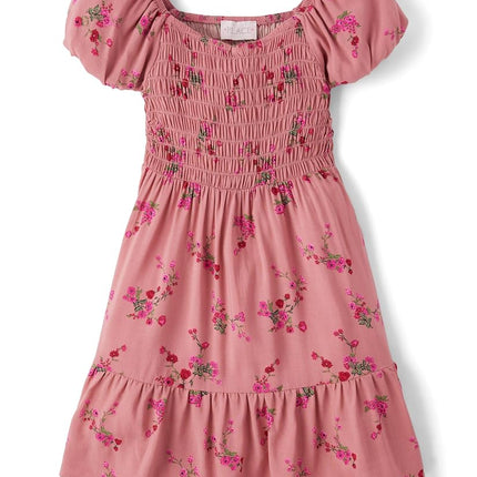 The Children's Place Girls' Short Sleeve Everday Dresses, Flora Smocked, Large