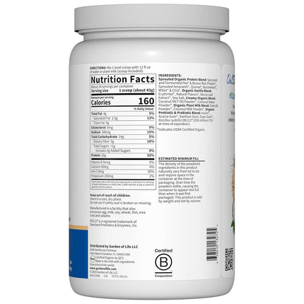 Garden of Life Creamy Vanilla Cookie Protein Powder + Oatmilk 20g Organic Vegan Plant Based Protein, Coconut Water, MCTs, Sprouted Grains, Prebiotics, Probiotics – Non-GMO, Gluten-Free, 1.90 LB