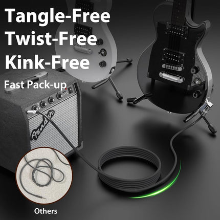 AA AUDIO ACCESSORY Right Angle Guitar Cable 10 ft 2 Pack, Nylon Braided Anti-Kinking Kevlar-Reinforced, 20 AWG 99.99% OFC 1/4 Instrument Cable, AL & OFC Shielded Guitar Cord for Fender Electric Guitar