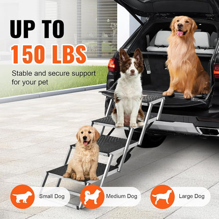 VEVOR Dog Stair for Cars, Wide 4-Step Car Ramp With Nonslip Surface, Portable Pet Steps, Lightweight Aluminum for SUV and Truck, Supports up to 68.1kg