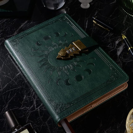 Lockable Journal with Pen, A5 240 Pages Lock Diary, Vintage Edge, Refillable, Inner Pocket, Leather Hardcover (8.5 × 5.9inch) Dark Green
