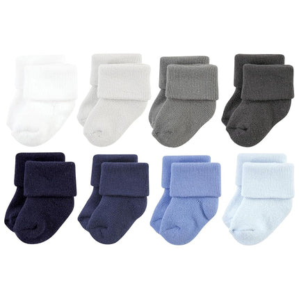 Hudson Baby Unisex Baby Cotton Rich Newborn and Terry Socks, Solid Blue Gray, 0-6 Months, Solid Blue Gray 8 Pack Terry, 0-6 Months