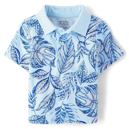 The Children's Place Baby Boys' and Toddler Short Sleeve Pique Polo, Clear Sky, 6-9 Months