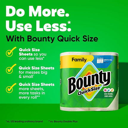 Bounty Quick-Size Paper Towels, White, 8 Family Rolls = 20 Regular Rolls