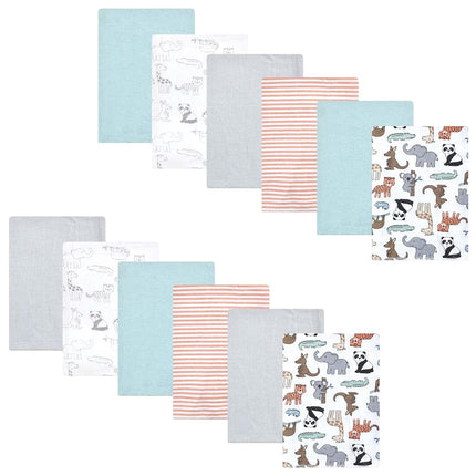 Lot de langes en flanelle de coton unisexe Hudson Baby, motifs animaux du zoo, taille unique