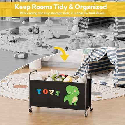 GRANNY SAYS Toy Chest with Wheels, 135L Extra Large Toy Storage Organiser, Metal Toybox Dinosaur, Toys Storage Box for Kids, Baby Toy Bin for Children Nursery Play Room Organizing Plush Toys, Black