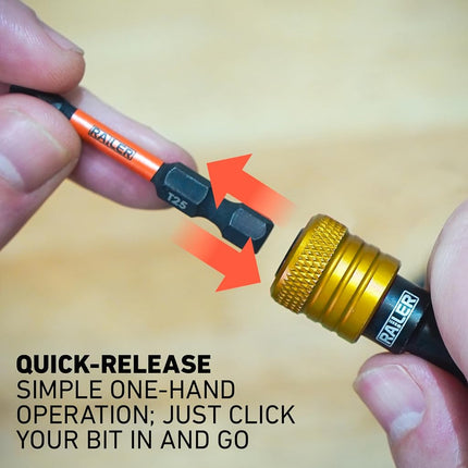 Railer Bit Holder Keychain 5pc - 1/4 inch Hex Shank Bit Holders - Quick-Change Design for Nut Driver, Screwdriver & Drill Bits, Include Keychain Carabiner