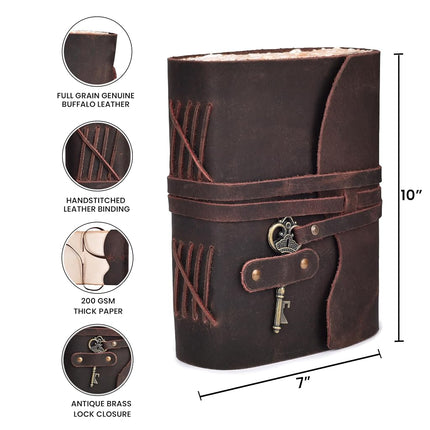 LEATHER VILLAGE Vintage Leather Journal Book of Shadows (10 inches X 7 inches, Beetroot Red)