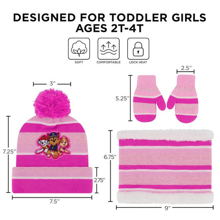 Juego de gorro, bufanda y mitones de invierno Nickelodeon para niñas pequeñas de 2 a 4 años o juego de gorro, bufanda y guantes de La Patrulla Canina Marshall para niños de 4 a 7 años, rosa intenso - Juego de mitones, edades 2-4