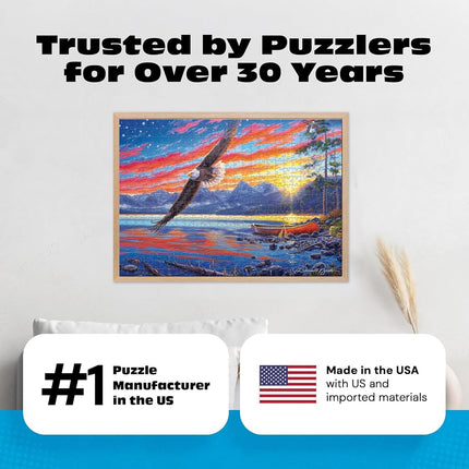 Buffalo Games - Star-Spangled Sunset - Darrell Bush - 500 Piece Patriotic Jigsaw Puzzle for Adults - American Nature Sunset Scene with Bald Eagle - Fourth of July Artwork, Adult Puzzles
