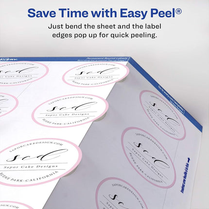 Avery Easy Peel Print-to-The-Edge Glossy White Round Label, True Print, 2" Diameter, 120 Labels per Pack, Case Pack of 5 (22807)