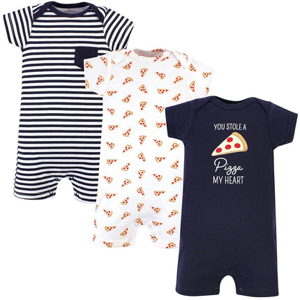 Hudson Baby Unisex Baby Cotton Rompers, Pizza, 0-3 Months