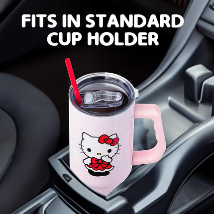 Silver Buffalo Hello Kitty Holiday Outfit Snowflakes Red Bow Dress Color Option 40oz Stainless Steel Tumbler w Handle