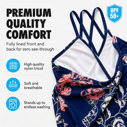 Kanu Surf Girls UPF 50+ Beach Sport Criss-Cross One Piece Swimsuit, Reese Navy, 10