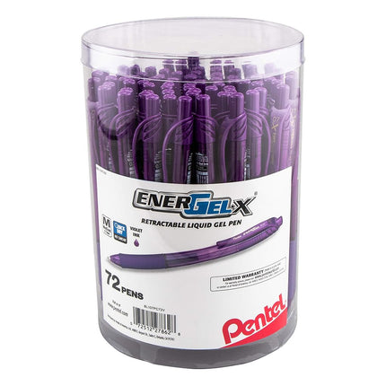 Pentel EnerGel-X Retractable Gel Pen, (0.7mm) Med. Line, Violet Ink, 72-PK Canister (BL107PC72V)