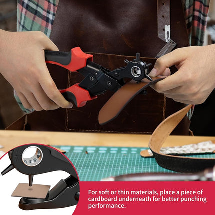 XOOL Leather Hole Punch Plier, Heavy Duty Rotatable Belt Hole Puncher with 6 Different Sizes Used for Belt, Watch Belt, Belt, Shoes, Purses, Clothes, Cardboard, Paper, Hard PVC, etc