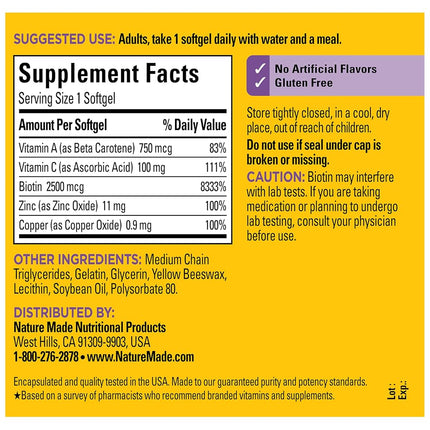 Nature Made Hair, Skin and Nails with 2500 mcg Biotin Softgels, 120 Count