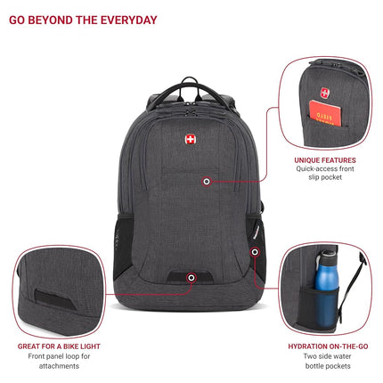 SWISSGEAR Cecil Laptop Backpack Fits up to 16-Inch Laptop, Daypack for Travel and Work, Charcoal, 18-Inch