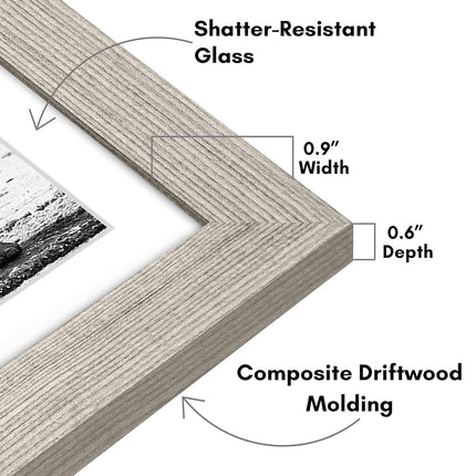 Americanflat 11x11 Picture Frame with Shatter-Resistant Glass - Use as 8x8 Frame with Mat or Display 11x11 Photo Without Mat - Signature Collection - Square Frames for Wall Display - Driftwood