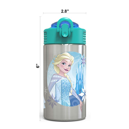 Zak Designs Frozen 15.5oz Stainless Steel Kids Water Bottle with Flip-up Straw Spout - BPA Free Durable Design, Frozen Girl SS