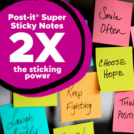 Post-it Super Sticky Notes, 3 in. x 3 in., Miami Collection, 24 Pads/Pack, 70 Sheets/Pad Blue, Green, Orange, Pink 70 Sheets Self-Adhesive Pouch