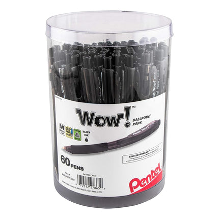 Pentel WOW! Ballpoint Pen, (1.0mm) Med. line, Black Ink, 60-pk Canister (BK440PC60A)