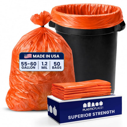 Plasticplace 55-60 Gallon Trash Bags │ 1.2 Mil │ O