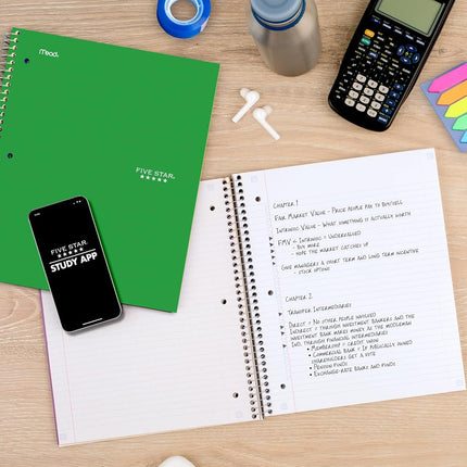 Five Star Spiral Notebook, 5 Subject, College Ruled, 200 Sheets, 11 x 8.5 Inch, Green (72079)