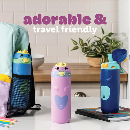 Ello Ellies 12oz Vacuum Insulated Stainless Steel Kids Water Bottle with Straw and Built-in Carrying Handle and Leak-Proof Locking Lid for School Backpack, Lunchbox and Outdoor Sports, Panda