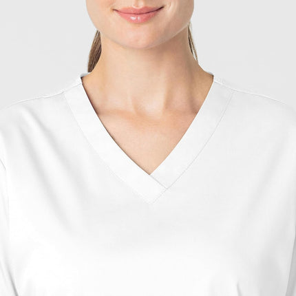 WonderWink Women's Wonderwork V-Neck Scrub Top, White, Medium