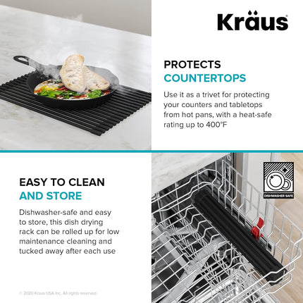 Égouttoir enroulable, passoire et dessous de plat KRAUS Multipurpose Workstation Sink en noir, KRM-11BL