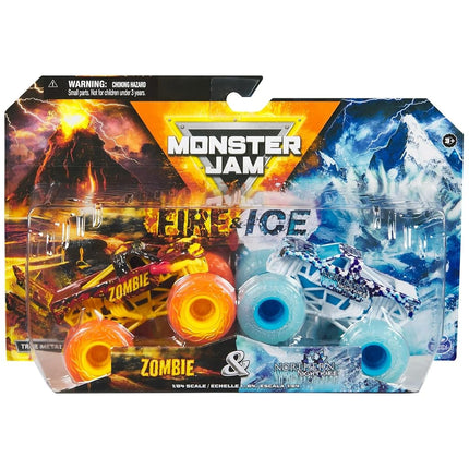 Monster Jam 2024 Fire & Ice 1:64 Diecast Monster Truck 2-pack Zombie & Northern Nightmare