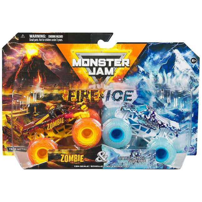 Monster Jam 2024 Fire & Ice 1:64 Diecast Monster Truck 2-pack Zombie & Northern Nightmare