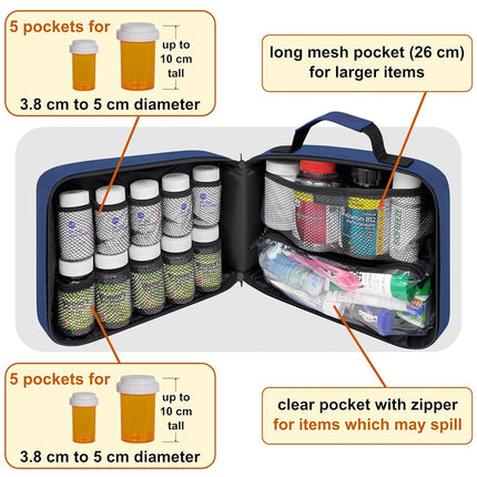 StarPlus2 Large Padded Pill Bottle Organiser, Medicine Bag, Case, Carrier for Medications, Vitamins, and Medical Supplies - Travel Medicine Organiser and Home Storage Med Bag - Blue (Without Lock)