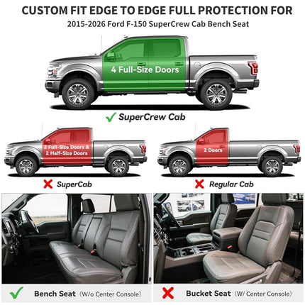 YITAMOTOR Floor Mats for Ford F-150 Super Crew Cab 2025-2015 with 1st Row Bench Seats, Custom Fit F150 1st & 2nd Row All Weather Floor Liners, Bench Seating, F 150 Supercrew Pickup Accessories Black