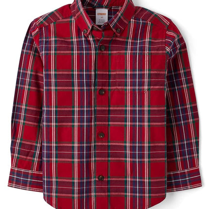 Gymboree,and Toddler Long Sleeve Plaid Button Up Shirts, Salsa, 18-24 Months