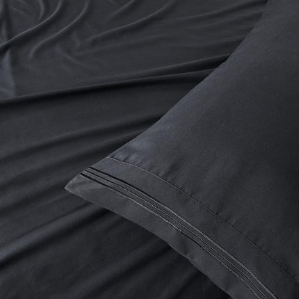 WODFAMY Microfiber Easy Fit Queen Size Bed Sheet Set Extra Soft Deep Pockets Luxury Hotel 4 Piece Set Black Bed Sheets Queen Sheets