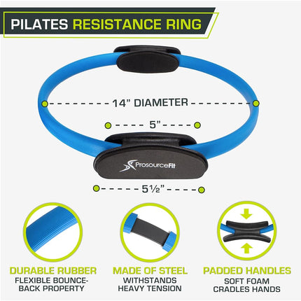 ProSource Pilates Resistance Ring 35.5 cm Dual Grip Handles for Toning and Fitness, Blue