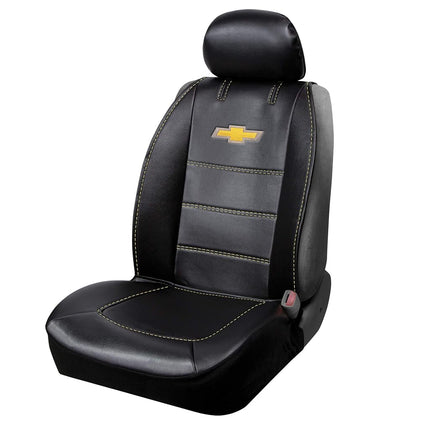 Plasticolor 008626R01 Deluxe Seat Cover Compatible with Chevrolet Embroidered Logo High Contrast Stitching Premium 3pc Sideless, Black