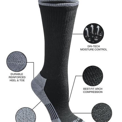 Dickies Women's Dritech Advanced Moisture Wicking Crew Sock (6/12, Black with Bluish (6 Pairs), Shoe Size: 5-7