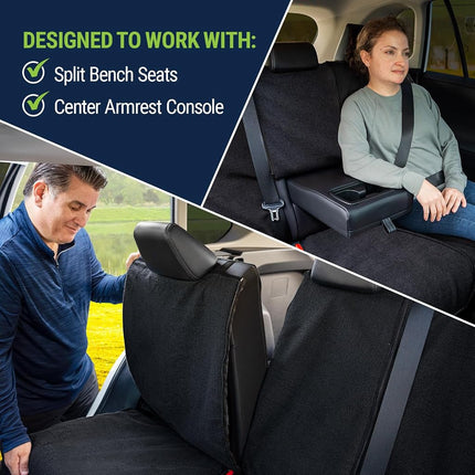Season Guard Back Seat Towel Seat Cover for Cars; Great for After Gym Workouts, Dogs, Kids, and Outdoor Activities; Universal Fit for Cars SUVs Vans Trucks Rear Seats, EZ fit, Non Slip Grip, Black